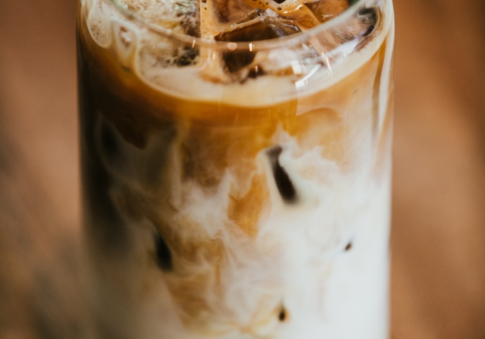 A tall glass of cold brew poured over ice