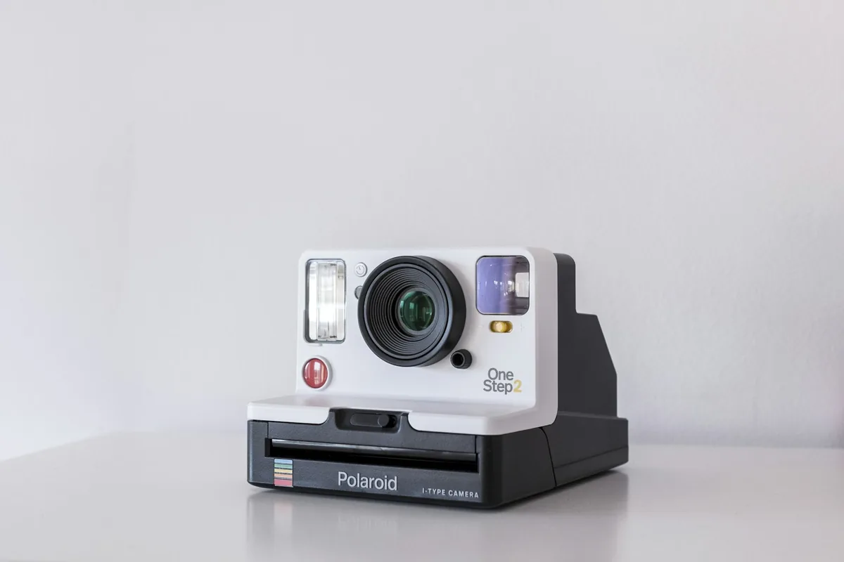 Instant camera photographed on a white surface