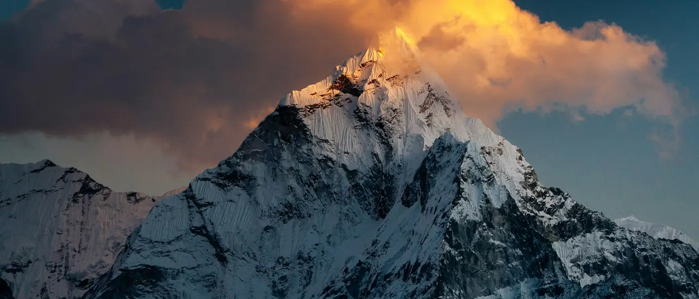 Snow peak rising above cloud in the Himalayas near Manali