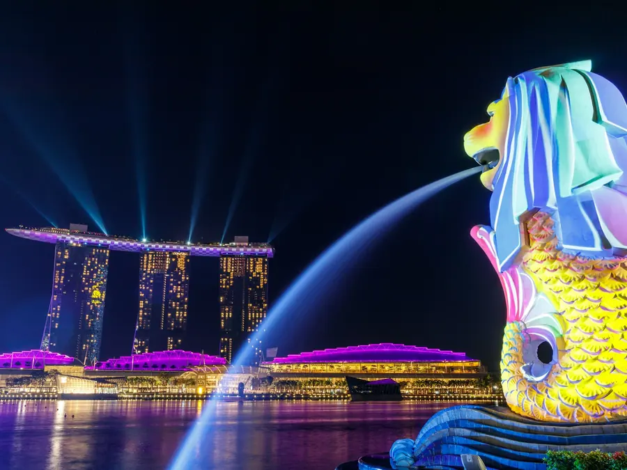 Singapore waterfront lit up at night