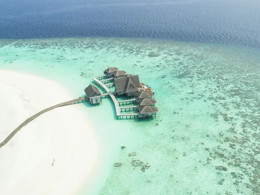 Private overwater villa on a Maldivian sandbank